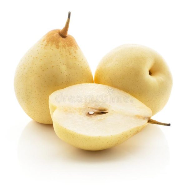 Fresh Pear Nashi White Two Pears One Section Half Russet Background Yellow 110007408